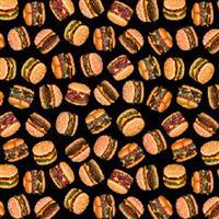 Dan Morris Order Up Hamburgers Black Fabric 0.5m