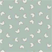 Lewis & Irene Country Life Reloved Green Tossed Chickens Fabric 0.5m