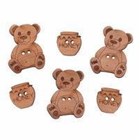 Wooden Buttons Teddy Pack Of 6
