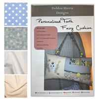 Blue & Grey Dandelions & Dots Debbie Harris Designs Tooth Fairy Cushion Kit: Instructions & FQ (4pcs)