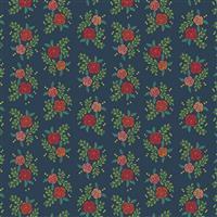 Heather Peterson Indigo Garden Roses Navy Fabric 0.5m