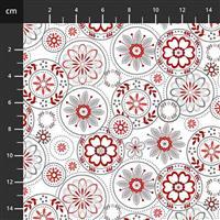 Henry Glass Scarlet Stitches & White Linen White and Red Medallions Fabric 0.5m