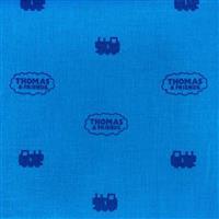 Riley Blake All Aboard With Thomas & Friends Blue Logos On Blue Fabric 0.5m