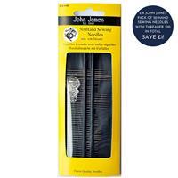2 x John James Pack of 50 Hand Sewing Needles with Threader. 100 in Total. Save £1!