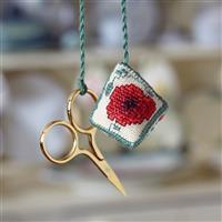 Poppy Wildflower Watbos on linen, Includes Gold Plated Chatelaine Scissors