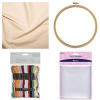 Embroidery Beginners Bundle - Calico (0.5m) Embroidery Hoop (20cm) Interfacing (1m) & Embroidery Threads (36 Skeins)
