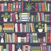 Lewis & Irene Bookworm Navy Bookshelf Fabric 0.5m