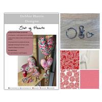 Debbie Harris Designs Red Trio Hearts Kit: Instructions, Clasp & FQ (4pcs)