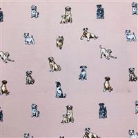 Cotton Rich Popart Panama Canvas Shabby Dogs Pink Fabric 0.5m